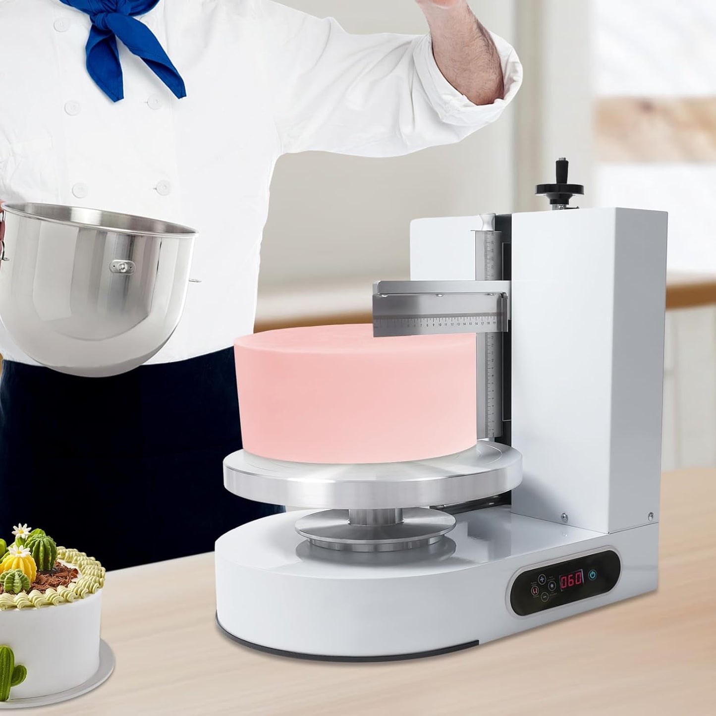 Cake Decorating Machine, 200W Electric Cake Cream Spreading Coating Machine with Adjustable Scraper, Turntable Cake Frosting Smoother, for 4-12in Cake, 60-320RPM (White)