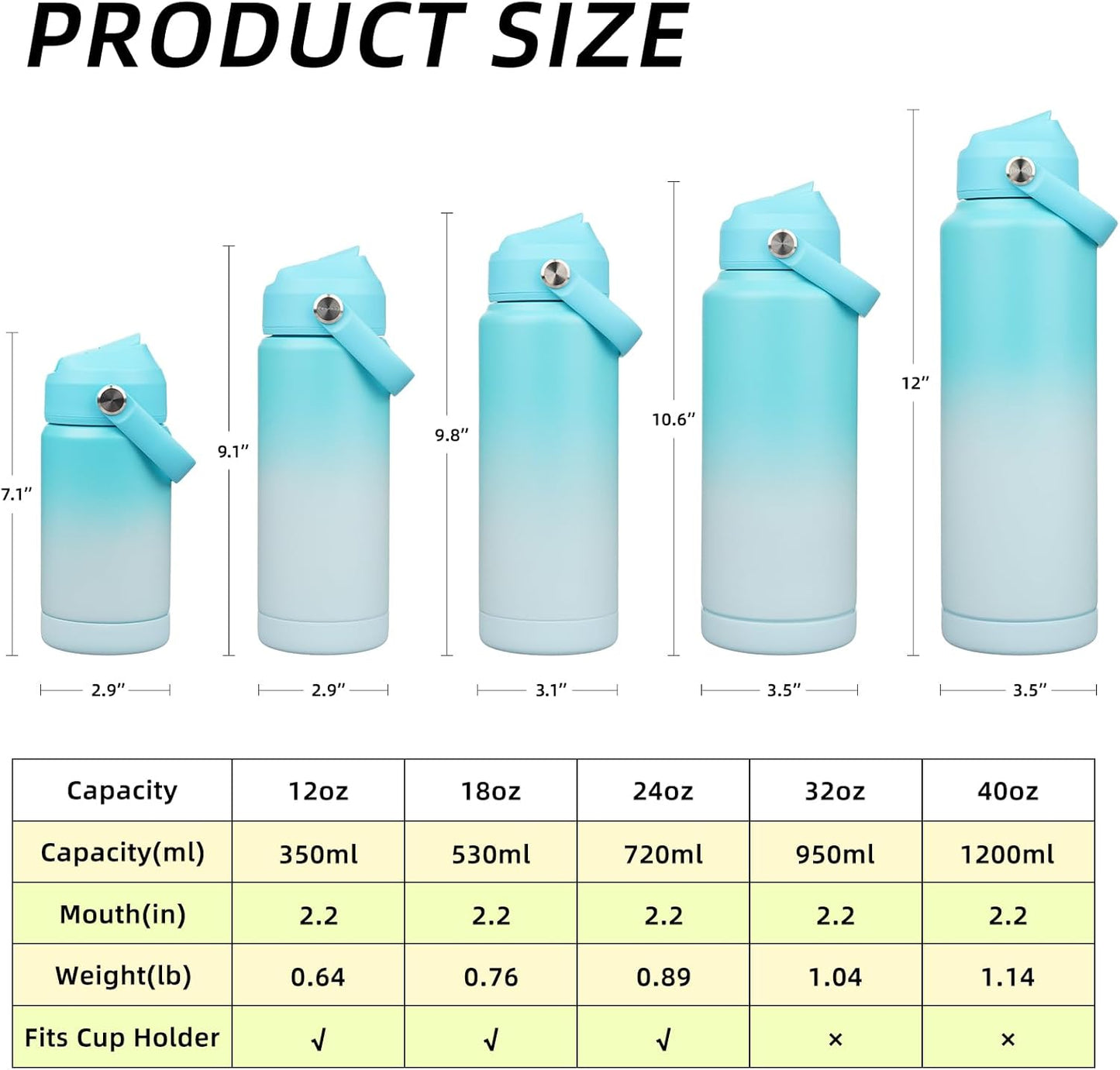 BJPKPK Insulated Water Bottle with Straw Lid, 12oz Thermos Water Bottles, Flex Handle & Non-slip Boot, BPA Free Leak Proof Stainless Steel Metal Thermos, Tumblers, Cups, Sea Salt