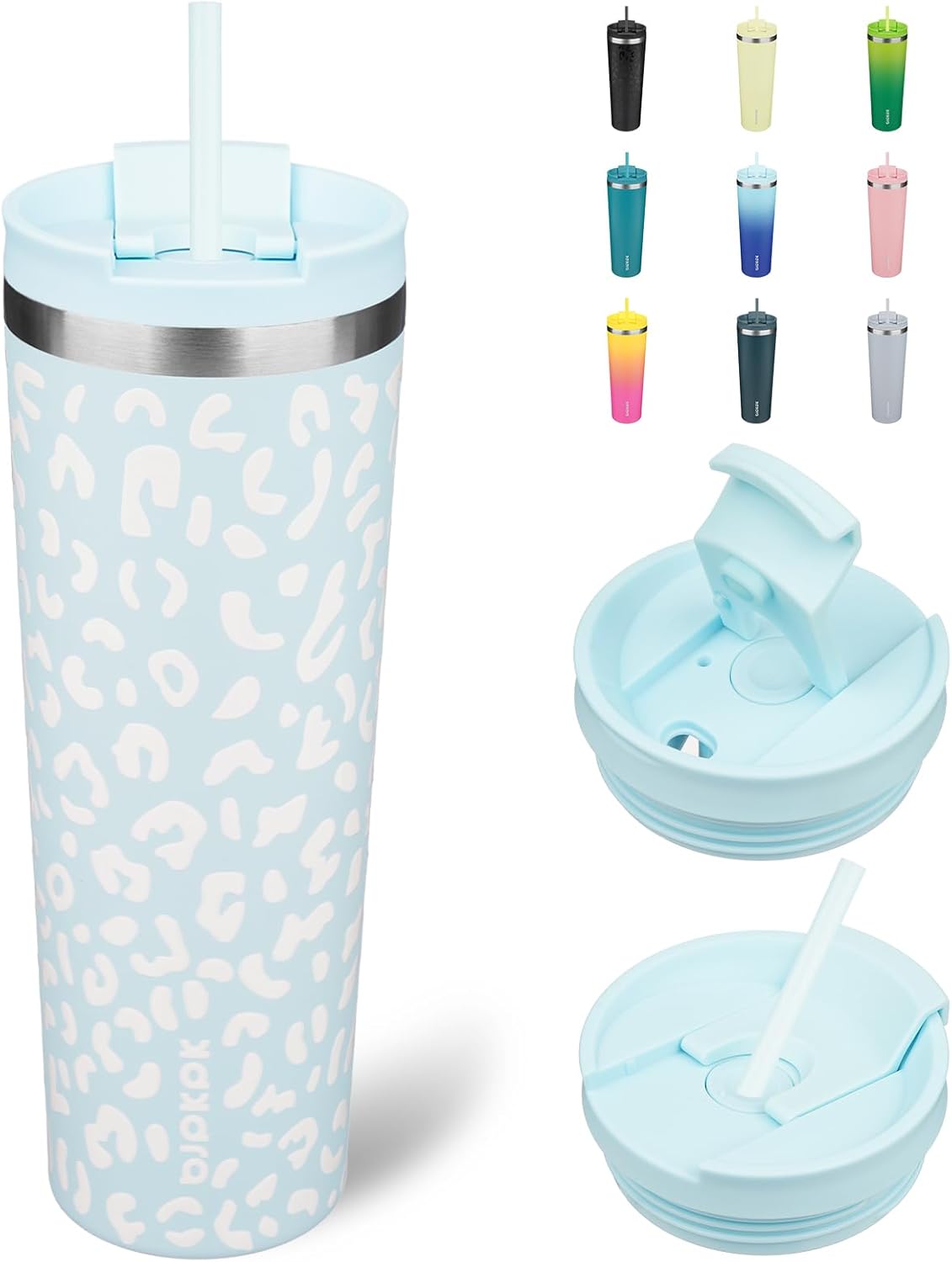 BJPKPK 30oz Tumbler With lid And Straw Stainless Steel Travel Coffee Mug Insulated Tumblers Cups,Light Blue Leopard