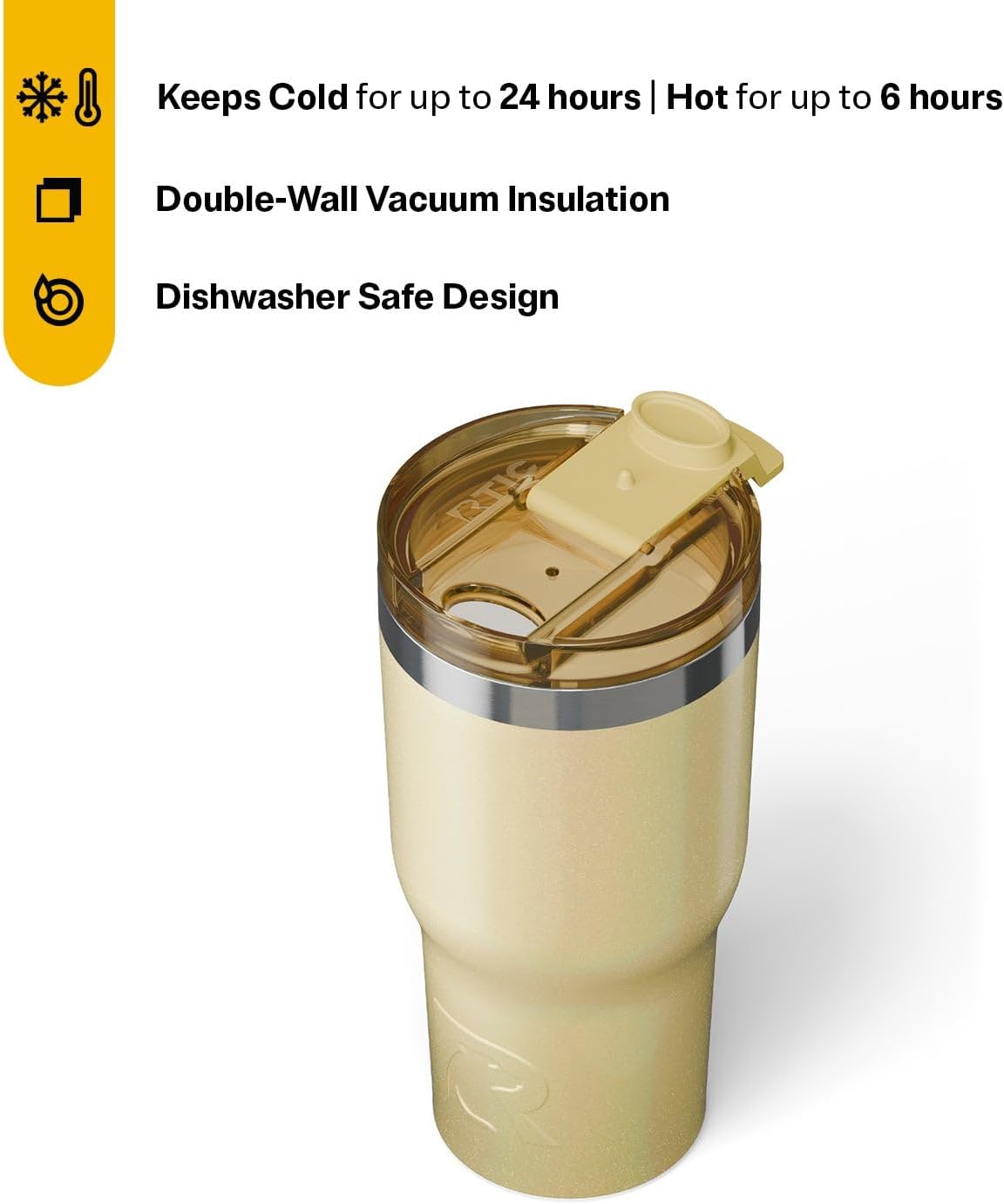 RTIC 20oz Essential Tumbler with Lid, Insulated, Stainless Steel, Metal, Double Wall Vacuum-Insulation, Ceramic Lined, Travel Cup for Iced Coffee, Tea, Hot and Cold Drink, Sunlight Glitter