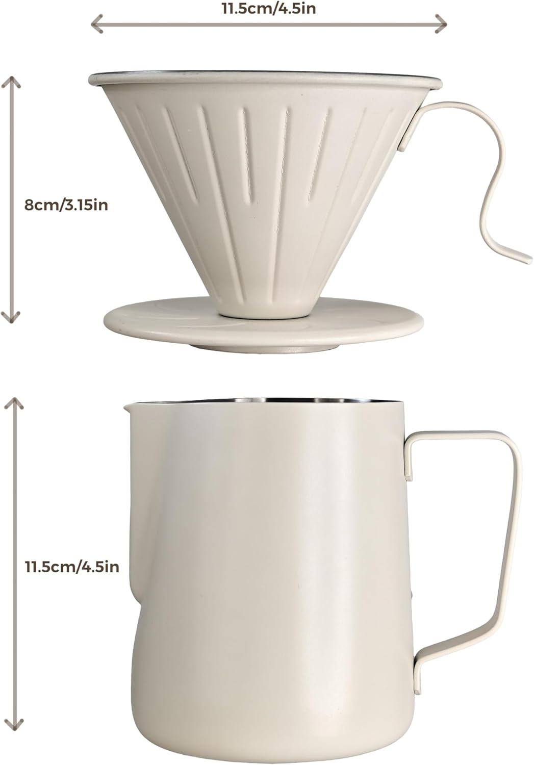 AGOGO Camping Pour Over Coffeemaker Set with Paper Filter Stainless Steel (Cream, 600ml)