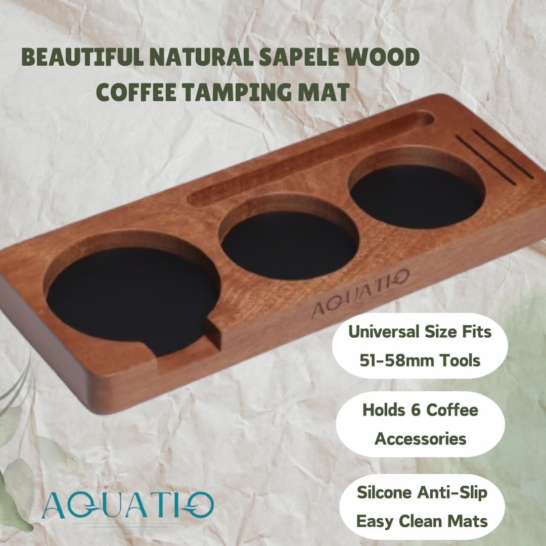 51-58 mm Compact Espresso Tamping Mat - Wooden Coffee Tamping Station - Espresso Accessories for Baristas