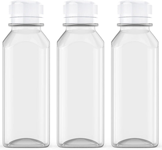 Axe Sickle 3 Pcs 8 Ounce Juice Bottles Plastic Milk Bottles Bulk Beverage Containers with Tamper Evident Caps Lids White for Milk, Juice, Drinks and Other Beverage Containers