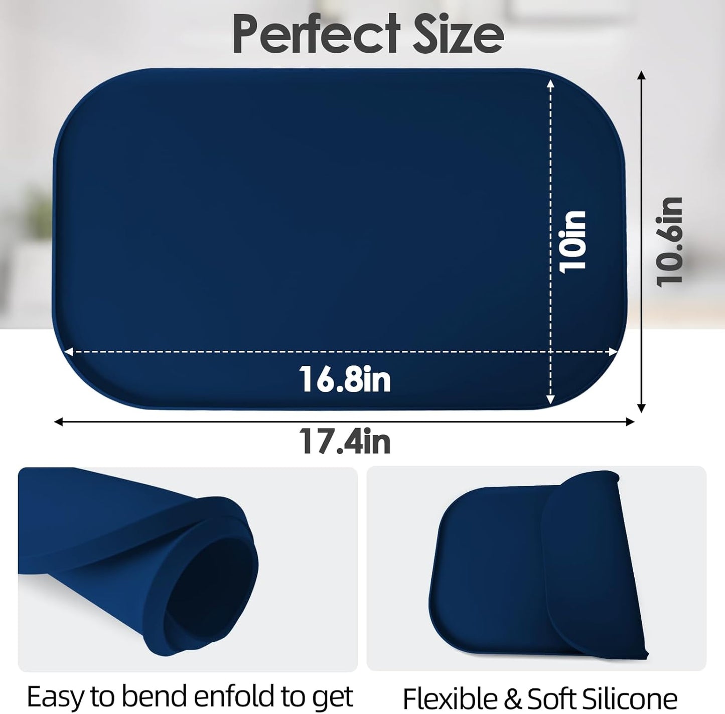 Silicone Coffee Maker Mat with Lip, 17.4'' x 10.6'' Heavy Duty Coffee Maker Mat for Countertops, Coffee Tray Fit Under Coffee Machine Appliance Automatic Machines Espresso Accessory, Navy Blue