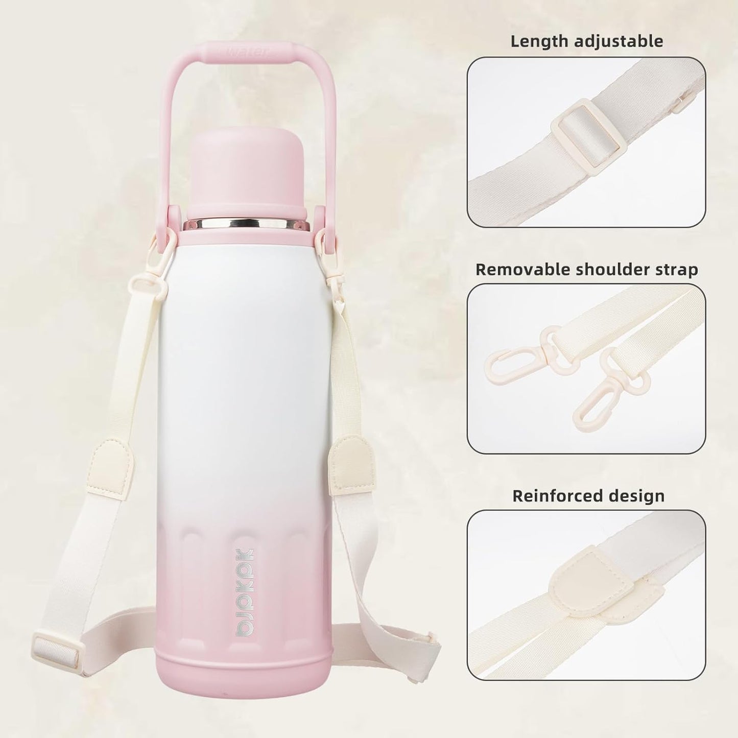 BJPKPK Insulated 50oz Thermos Water Bottle with Lid and Carry Handle Dishwasher Safe Stainless Steel Water Bottles for Outdoor,Pink Pearl