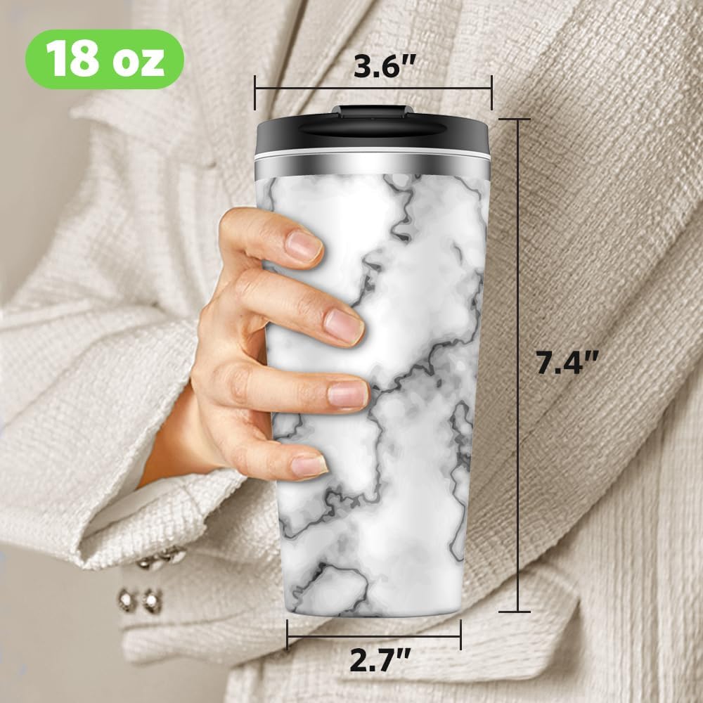 Insulated Coffee Mug with Ceramic Coating, 18oz Travel Mug with Leak-proof Lid, Vacuum Double-wall Tumbler, Stainless Steel Thermal Cup for Tea, Hot Cocoa, Cold Beverage, Ice Drinks