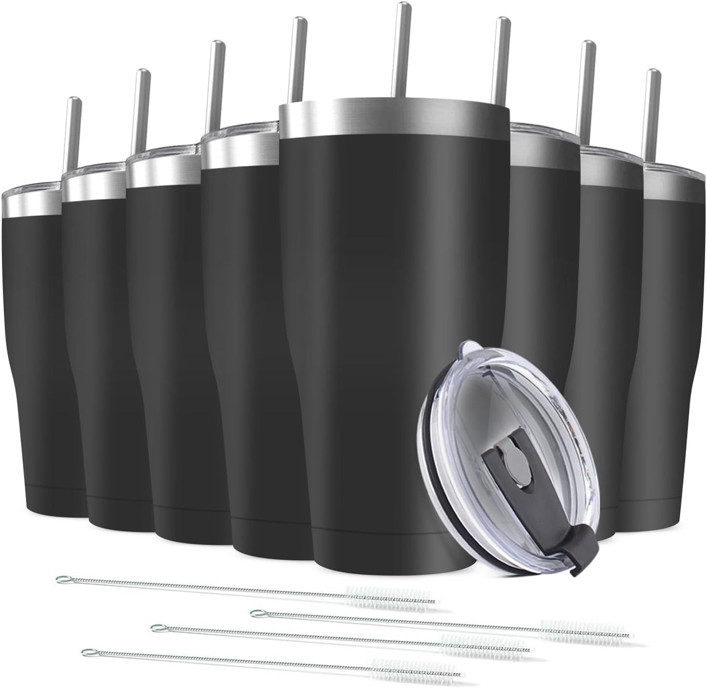 8 Pack 30oz Stainless Steel Tumblers Bulk Reusable Travel Mugs with Lid, Double Wall Powder Coated Coffe Cup for Home, Office, Outdoor Suitable for Vehicle Cup Holders