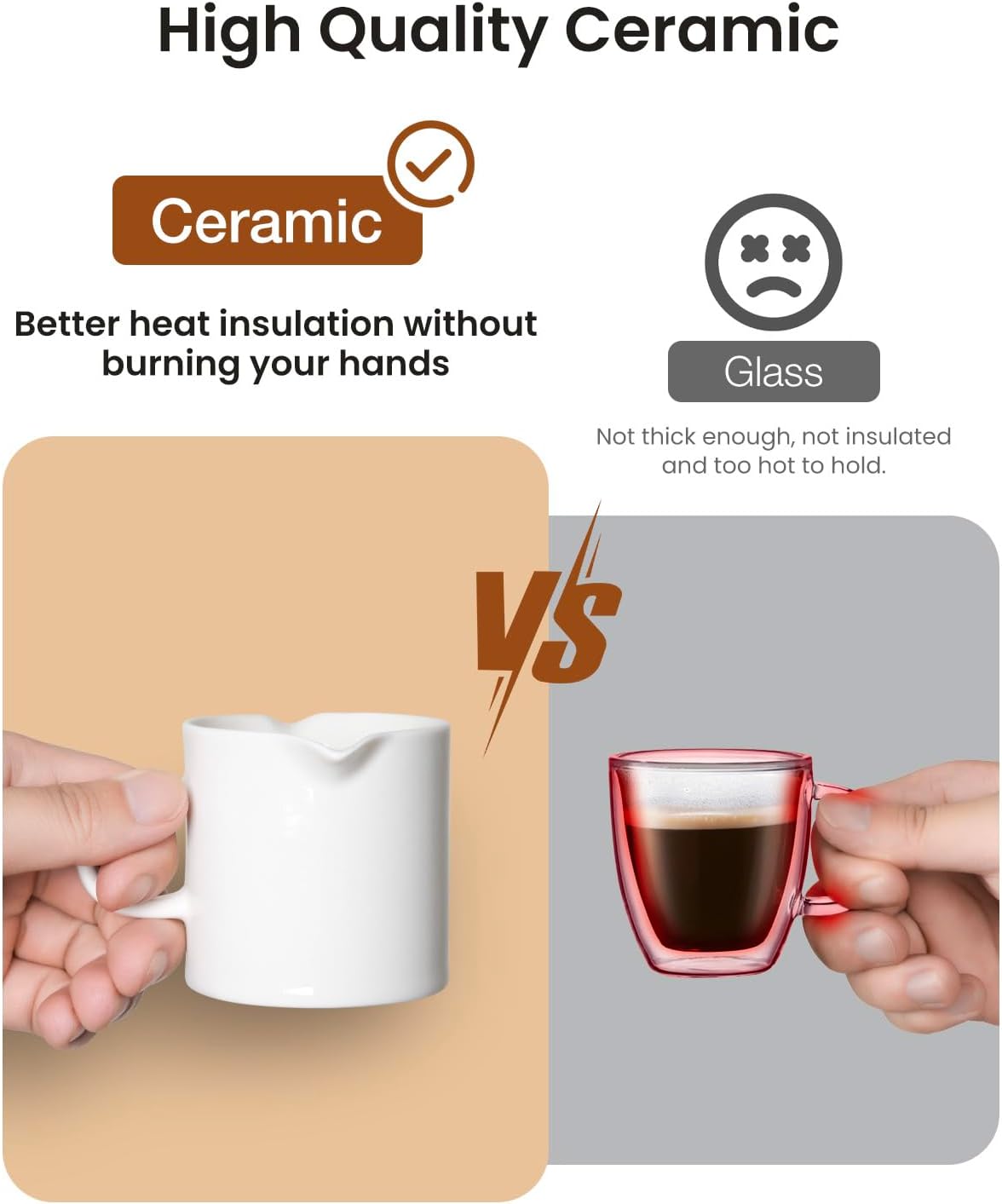 Espresso Cups, 5 OZ Ceramic Double Spouts Cups, Espresso Shot Cup with Handle and Measuring, Small Coffee Mugs Accessories for Espresso Machine Set Suitable for Milk Syrup