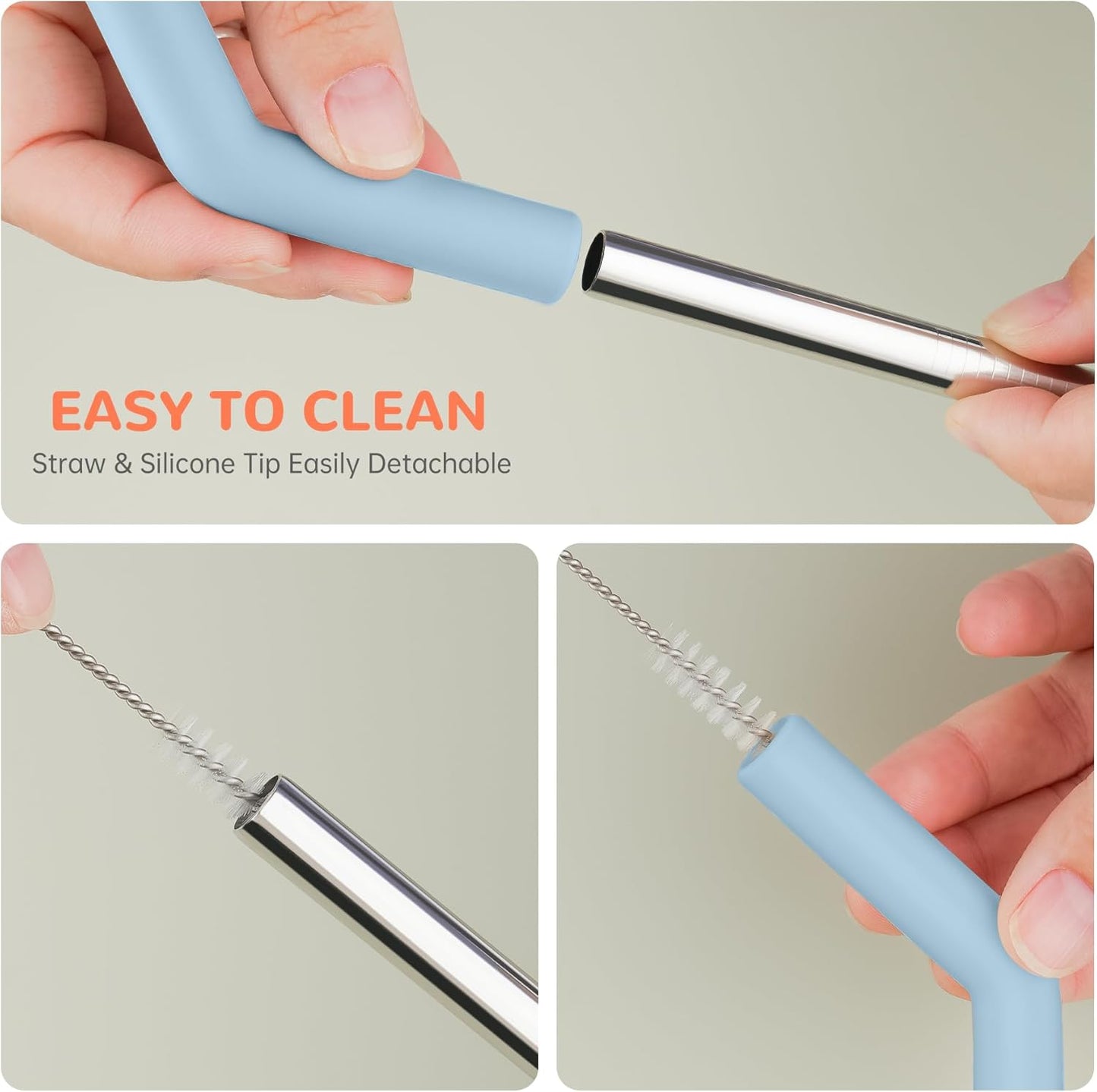 Tomorotec 6-Pack Morandi Colors Silicone Tip Stainless Steel Straws for 40oz Stanley Tumblers with 2 Cleaning Brushes, BPA-Free 13" Long Healthy & Safe for Outdoor & Home Use, Enhances Drink Enjoyment