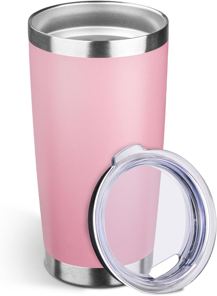 StarSpeed 20oz Tumbler Bulk with Lid, Stainless Steel Insulated Tumblers Double Wall Vacuum Insulated Travel Mug, Powder Coated Coffee Cups for Hot and Cold Drinks(Lght Pink,1)
