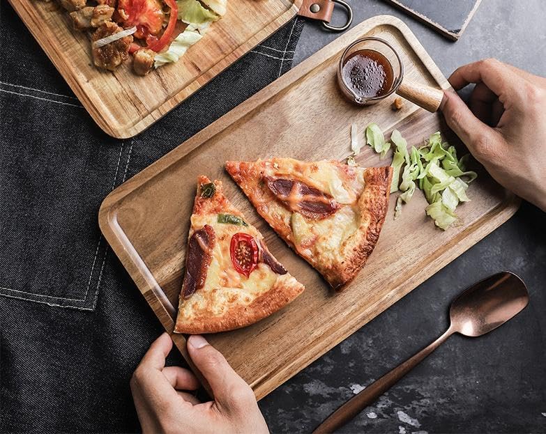 2 PCS Solid Acacia Wood Serving Trays Rectangular Wooden Serving Platters Natural Wooden Boards for Bar Coffee Party 13.5 * 9.5 inch (13.5 * 9.5)