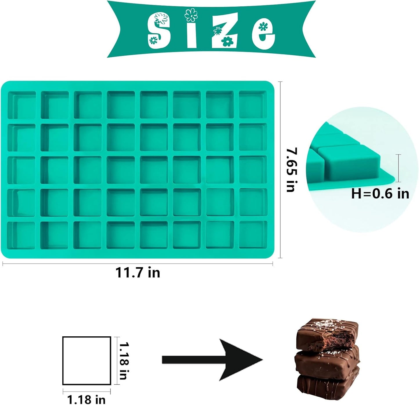 Sakolla 2 Pack Caramel Candy Molds, 40 Cavities Square Cube Silicone Molds for Chocolate, Candy, Ice Cubes, Gummy, Ganache, Jelly, Truffles