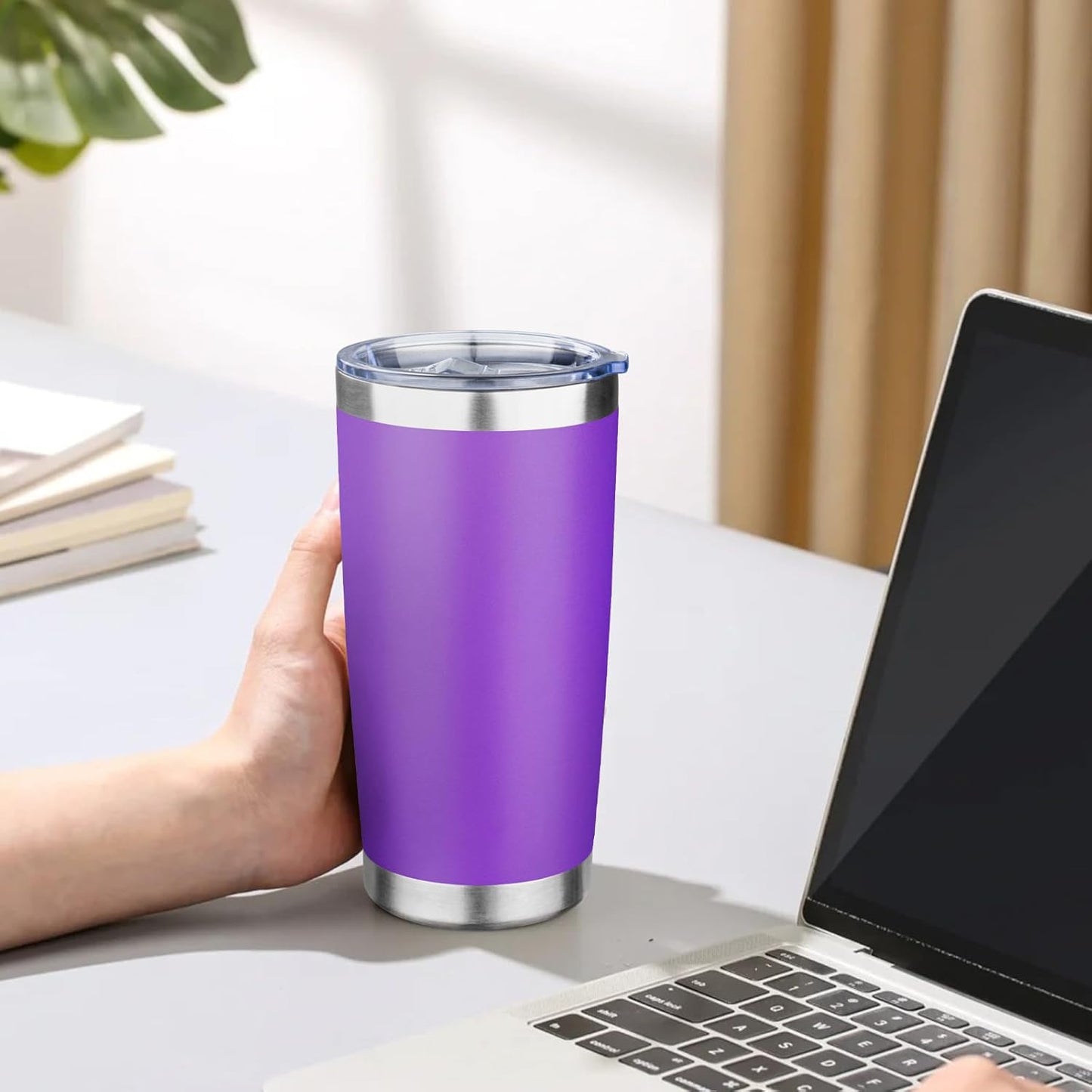 20oz Tumbler with Lid Double Wall Vacuum Insulated Travel Coffee Mug Stainless Steel Thermal Cup Powder Coated Sturdy Coffee Tumbler Bulk for Hot and Cold Beverages(Purple-Blue-Lavender-Yellow,4)