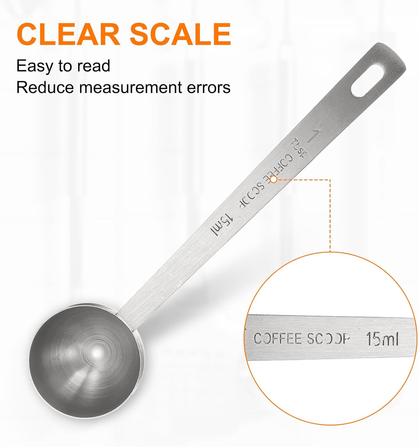 HARFINGTON Coffee Scoop Spoon 1tbsp (3tsp, 15ml) 304 Stainless Steel Long Handle Teaspoon/Tablespoon Measuring Spoons Scoops for Tea Sugar Kitchen, Silver