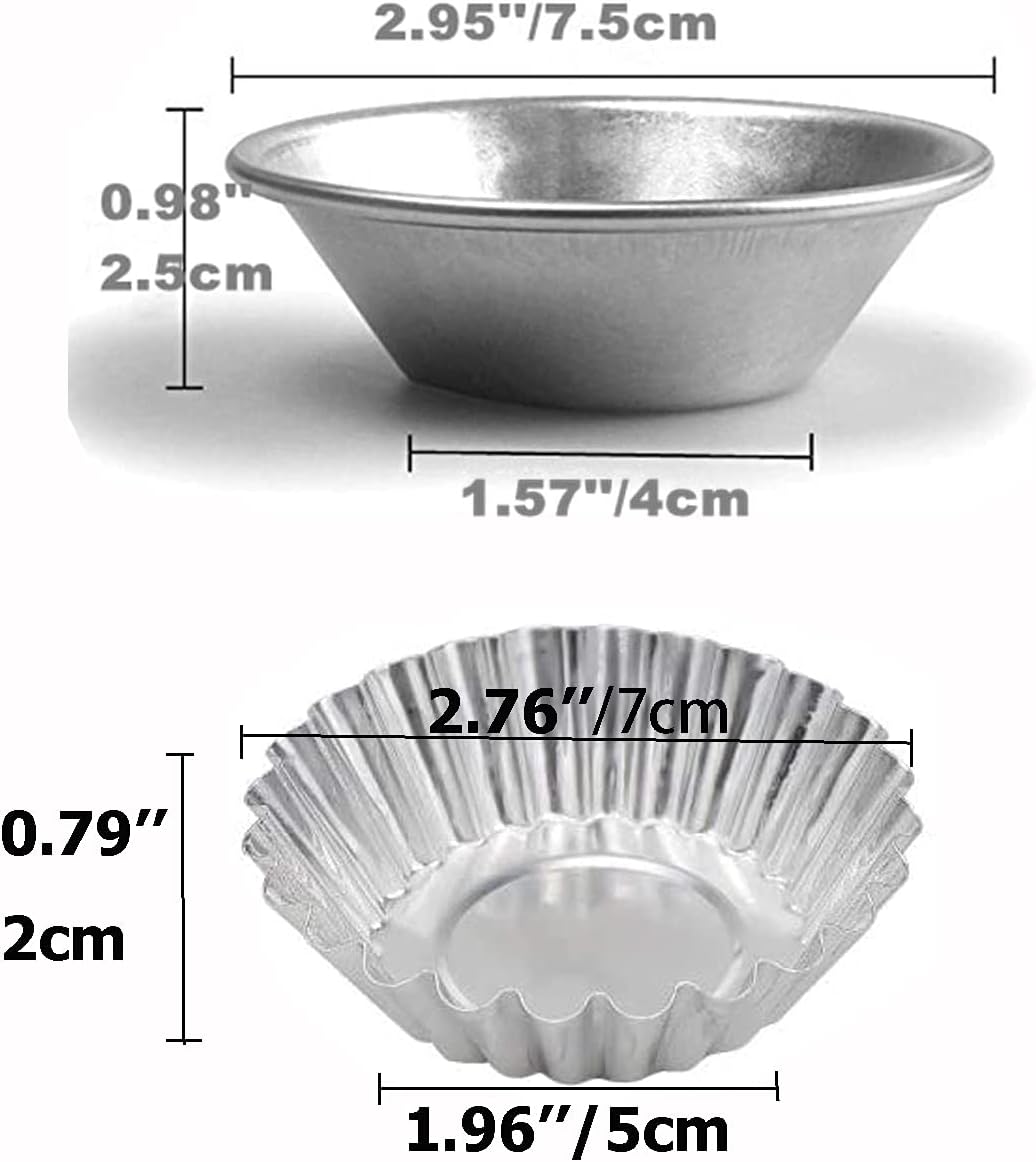 Egg Tart Molds Reusable, Non-Stick Mini Tart Pan Pie Tins Cupcake Cake Baking Cups,Aluminium/30 Pieces