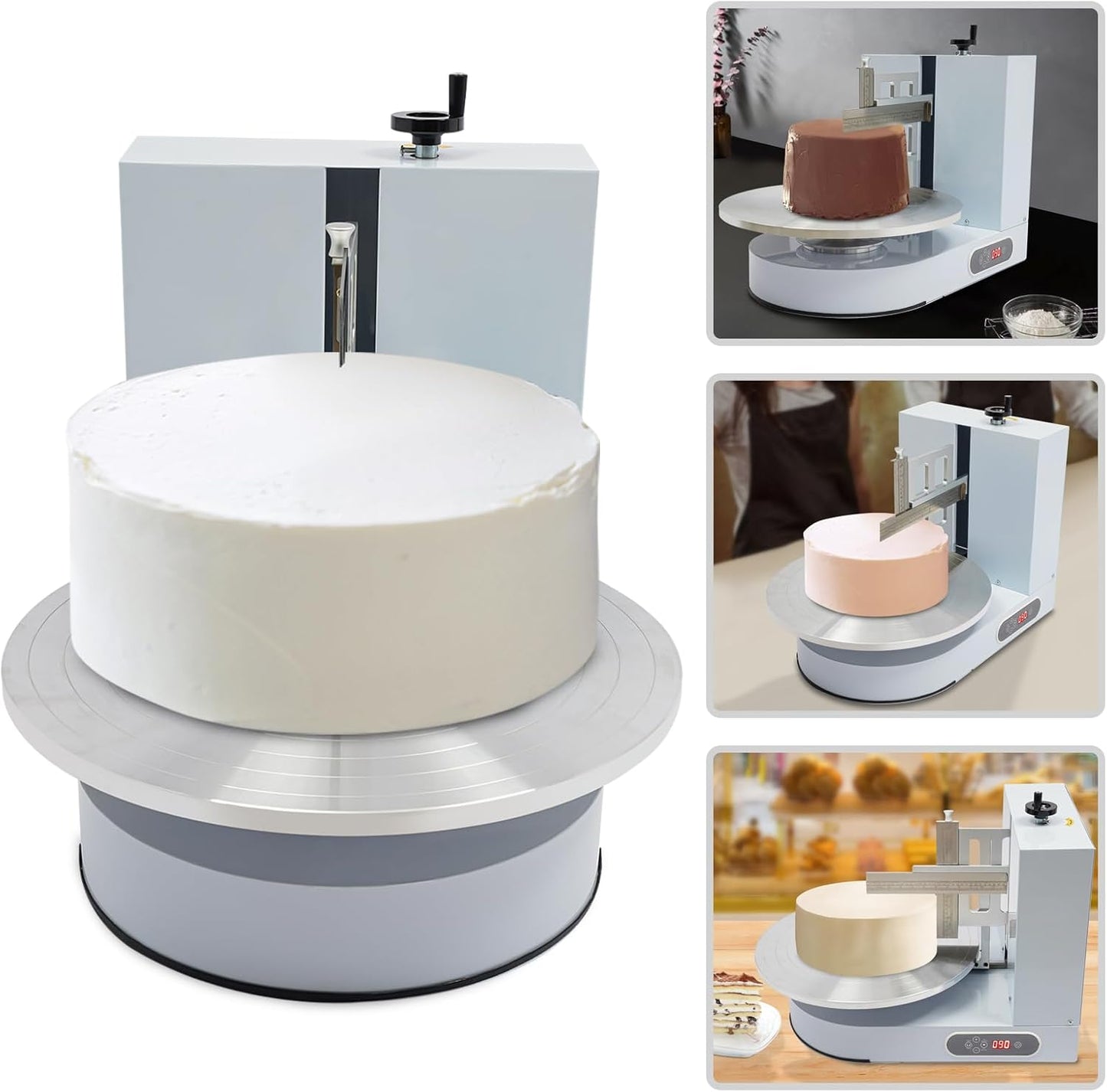Automatic Cake Decorating Machine, Electronic Cream Coating Spreading Smooth Machine with Graduated Scraper 0-320RPM Rotating Speed,Cake Bread Spreader Machine for 4-16inch Cakes,White