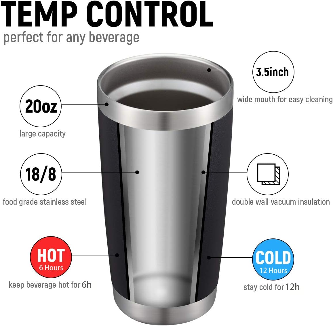 COMOOO 20oz Tumbler with Straw Stainless Steel Insulated Coffee Tumbler Cups Double Wall Vacuum Travel Coffee Mug with Splash Proof Sliding Lid for Hot Cold Drinks (Mix Color,8 Pack)