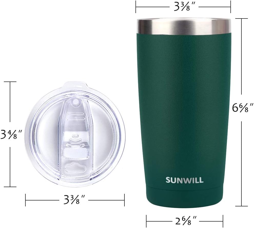 SUNWILL Travel Coffee Mug with Lid, 20 oz Tumbler Set of 2, Insulated Stainless Steel Cup for Drinks， Water, Tea, Powder Coated Forest Green & Plum