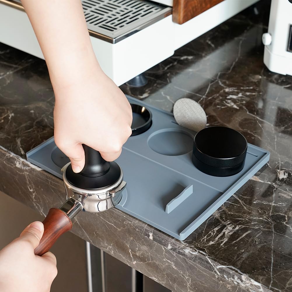 Espresso Tamping Mat - Espresso Tamping Station Food Grade Silicone Coffee Tamper Mat Espresso Accessory for Baristas Home Kitchen Bar Coffee Shop 9.84Inch x 7.87Inch (Grey)