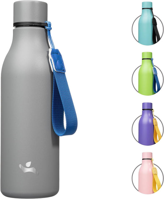 Insulated Water Bottle with Strap,18 oz Double Wall Stainless Steel Vacuum Bottles Metal Water Flask,Gray