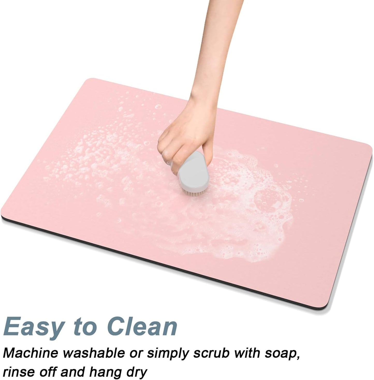 Rnivvi Coffee Mat, 12" x 19" Coffee Bar Mats for Espresso Machine Station Accessories and Organizer, Hide Stain Rubber Backed Absorbent Dish Drying Pad for Kitchen Counter, Cute Bar Decor Pad, Pink