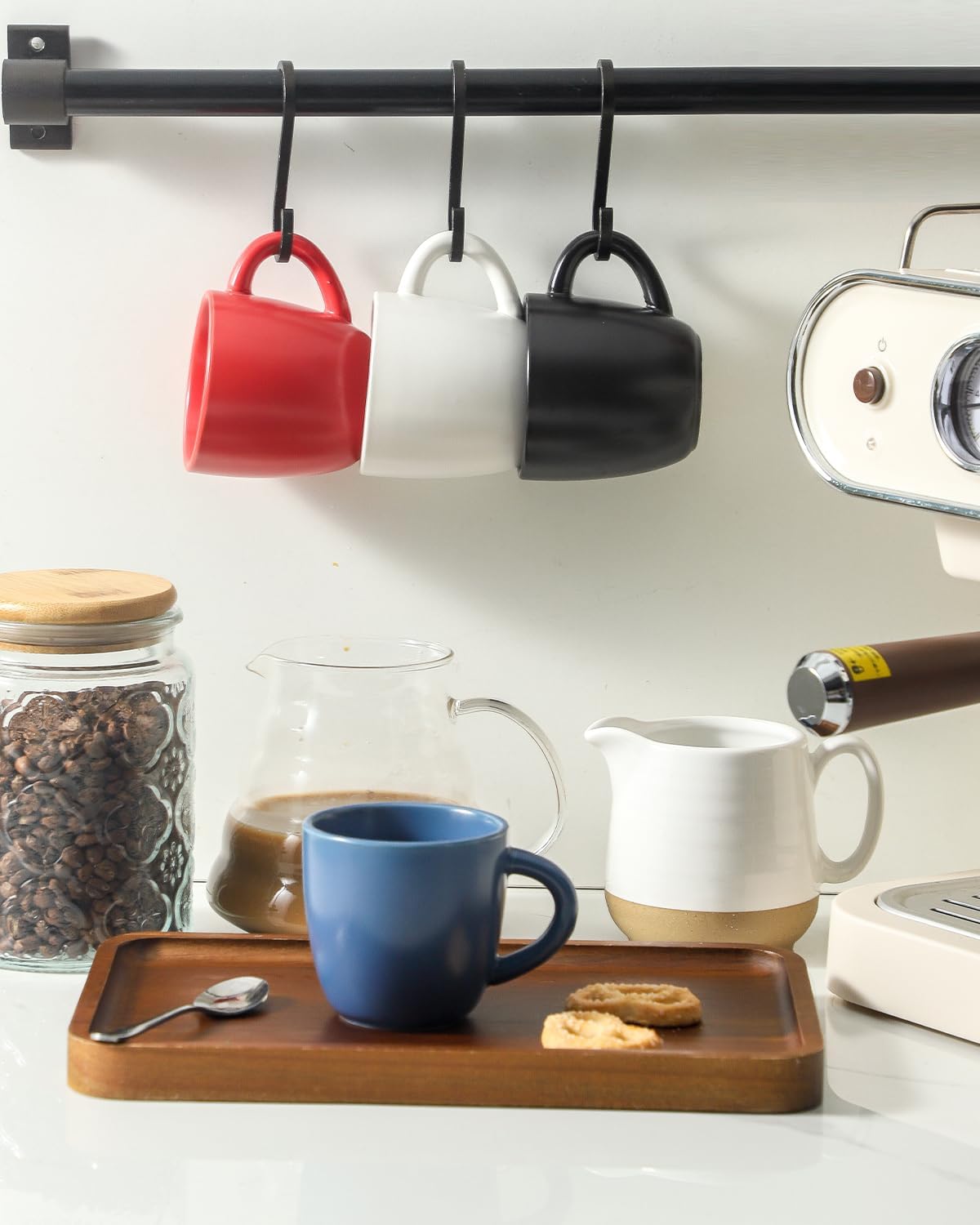 Hasense Espresso Cups Set of 4 Perfect for Demitasse, Cappuccino, Tea Bag and Juice, 5 Ounce Ceramic Stackable Mini Coffee Mugs Suit for Espresso Machine and Coffee Maker, Blue