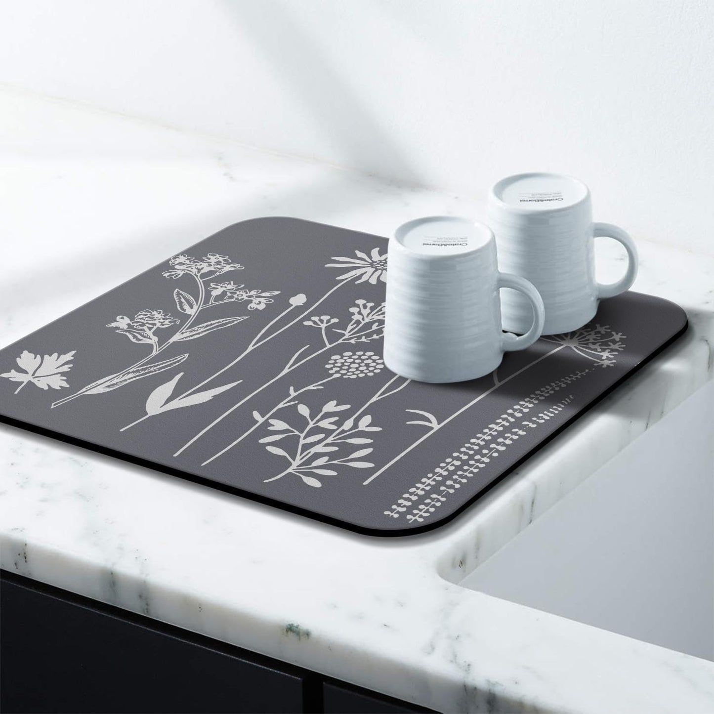 Dish Drying Mat for Kitchen Counter 16x18in Grey Washable Quick Dish Drying Pad Rubber Backed Absorbent Draining Mat