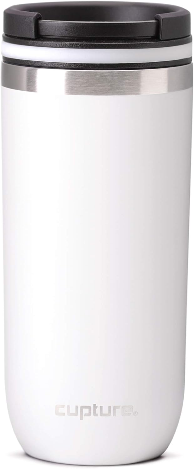 Cupture TWIST-TOP Vacuum-Insulated Stainless Steel Travel Mug, 16 oz, Winter White