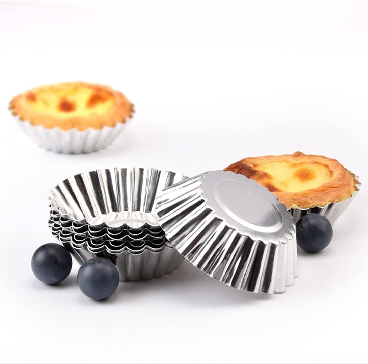 Tosnail 50 Pieces Aluminum Egg Tart Mold Small Tart Pie Tin Mini Cupcake Cake Muffin Cookie Mold Baking Cups