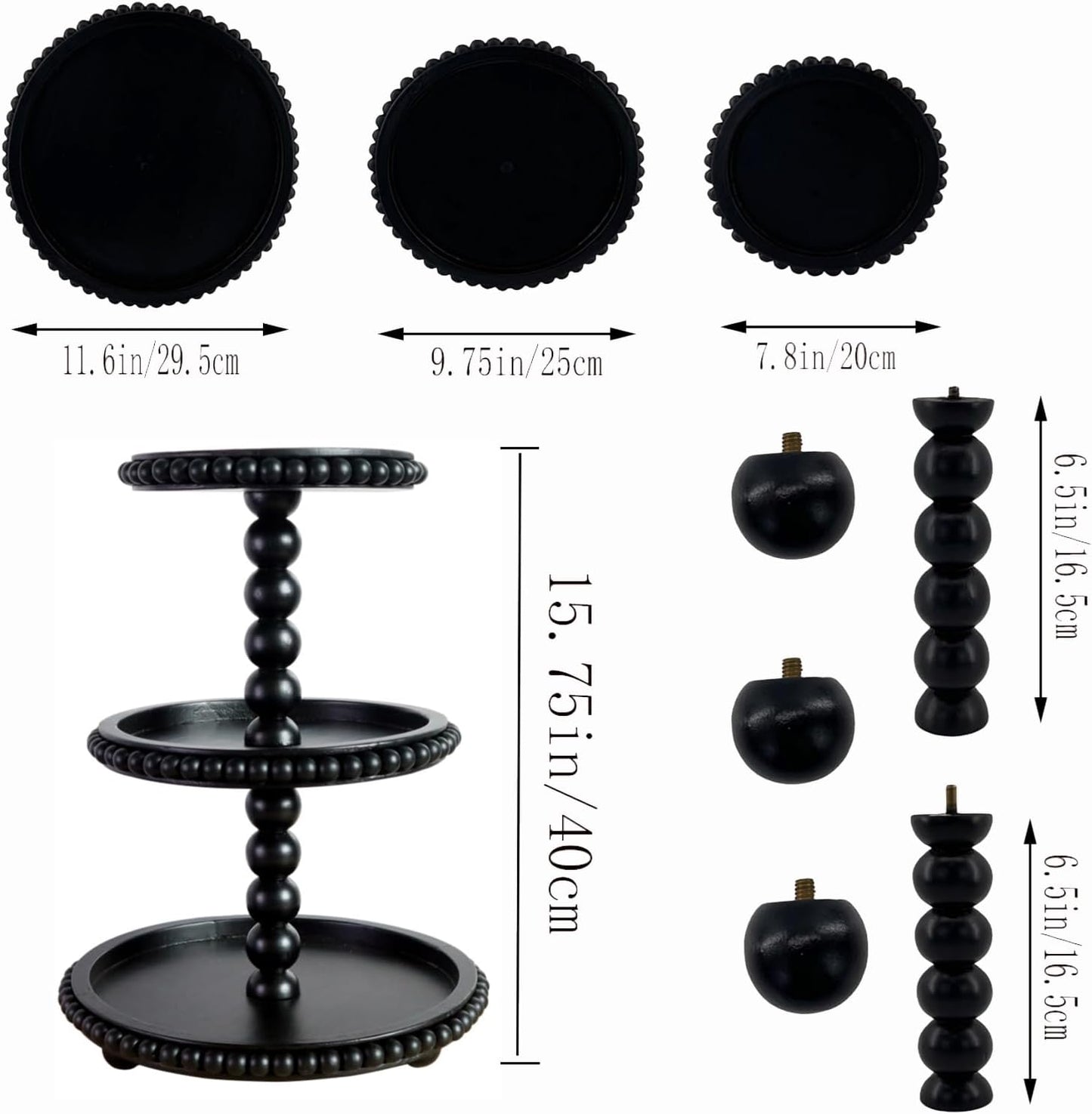 3 Tier Serving Tray， Wood Cupcake Stand，3 Tier Cupcake Stand，Tiered Tray Stand，Wooden Tiered Tray Stand，Suitable for Weddings/Birthdays/Dinners，（Black）.