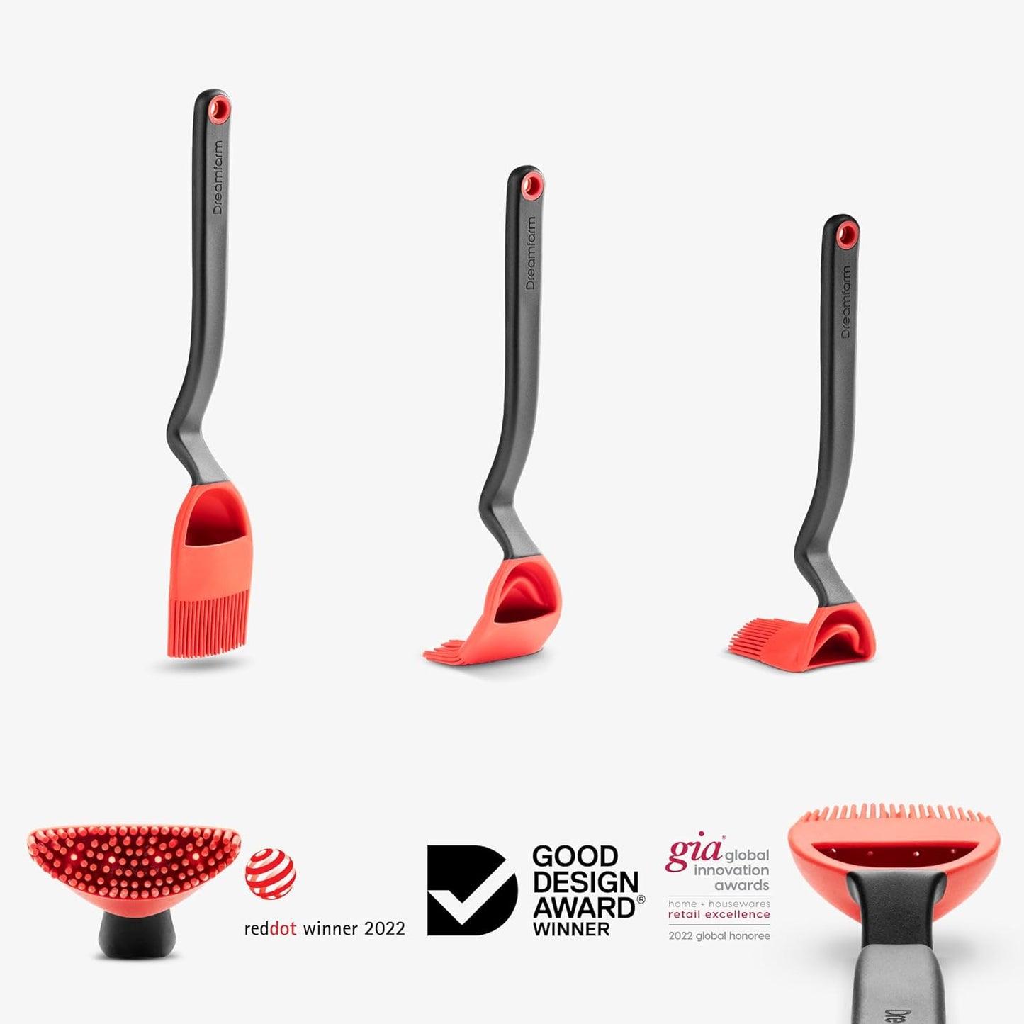 Dreamfarm Brizzle 3-In-1 Flexible Silicone Sit-Up Basting, Drizzle, Scooping Brush with In-Built Sauce Resevoir - Red