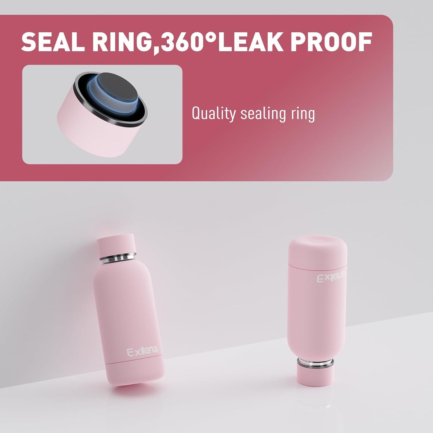 Small Water Bottle 12oz with Clip, Double Wall Stainless Steel Vacuum Small Insulated Water Bottle Keeps Drinks Cold 24 Hrs/Hot 12 Hrs for Kids Handbag School BPA Free (Pink)