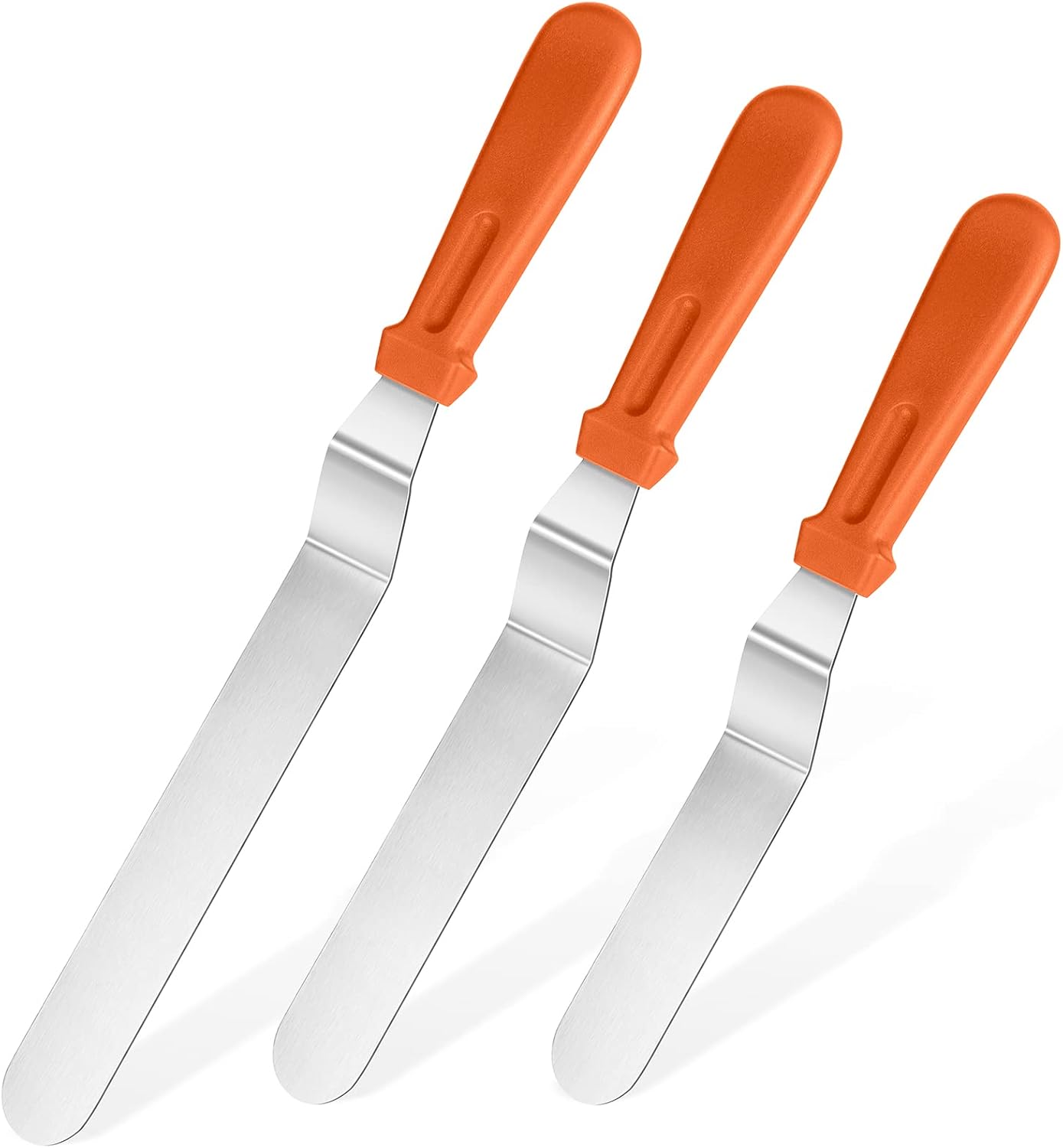 Icing Spatula, U-Taste Offset Spatula Set with 6", 8", 10" Blade,Stainless Steel Angled Cake Decorating Frosting Spatula Set of 3 (Orange)