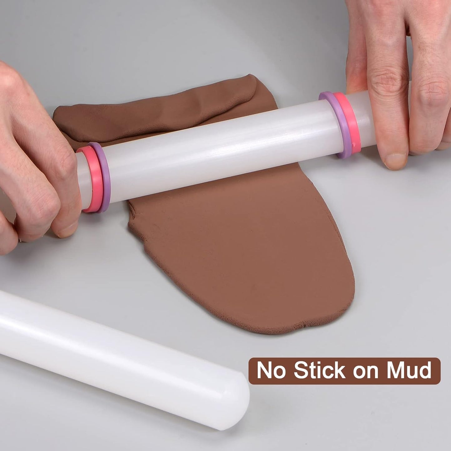 HARFINGTON 2pcs Fondant Rolling Pin 20 Inch x 0.98 Inch Adjustable Guide Rings Non-Stick PP Plastic Fondant Roller Dough Roller Kitchen Decorating Tools for Cookie Pastry Pizza Clay