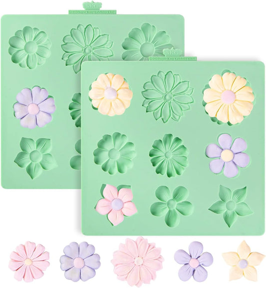KALAIEN Flower Silicone Molds,Rose Flower Chocolate Mold Daisy Silicone Mold for Crafts,2 Pcs Rose Silicone Mold Fondant Molds for Cake Decorating