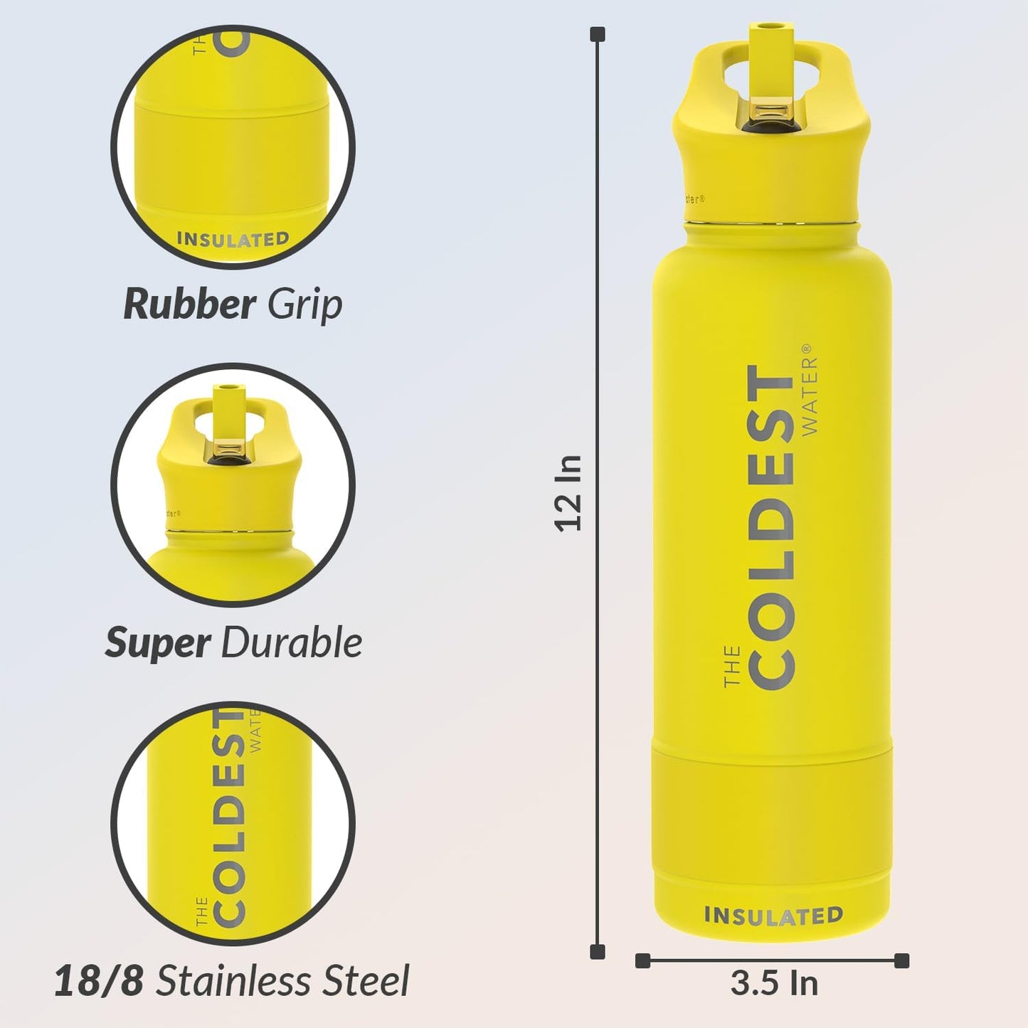 Coldest Insulated Water Bottle with Straw Lid - Stainless Steel Metal Insulated Bottle for Men & Women (Solar Yellow, 40 oz)