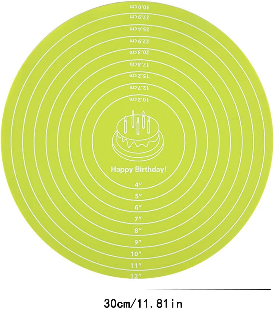 Silicone Baking Mat Cake Mat Silicone Cake Mat Silicone Baking Mat with Measurements for CakeTurntable Stand Non-Stick Heat Resistant Pastry Baking Sheet -Green