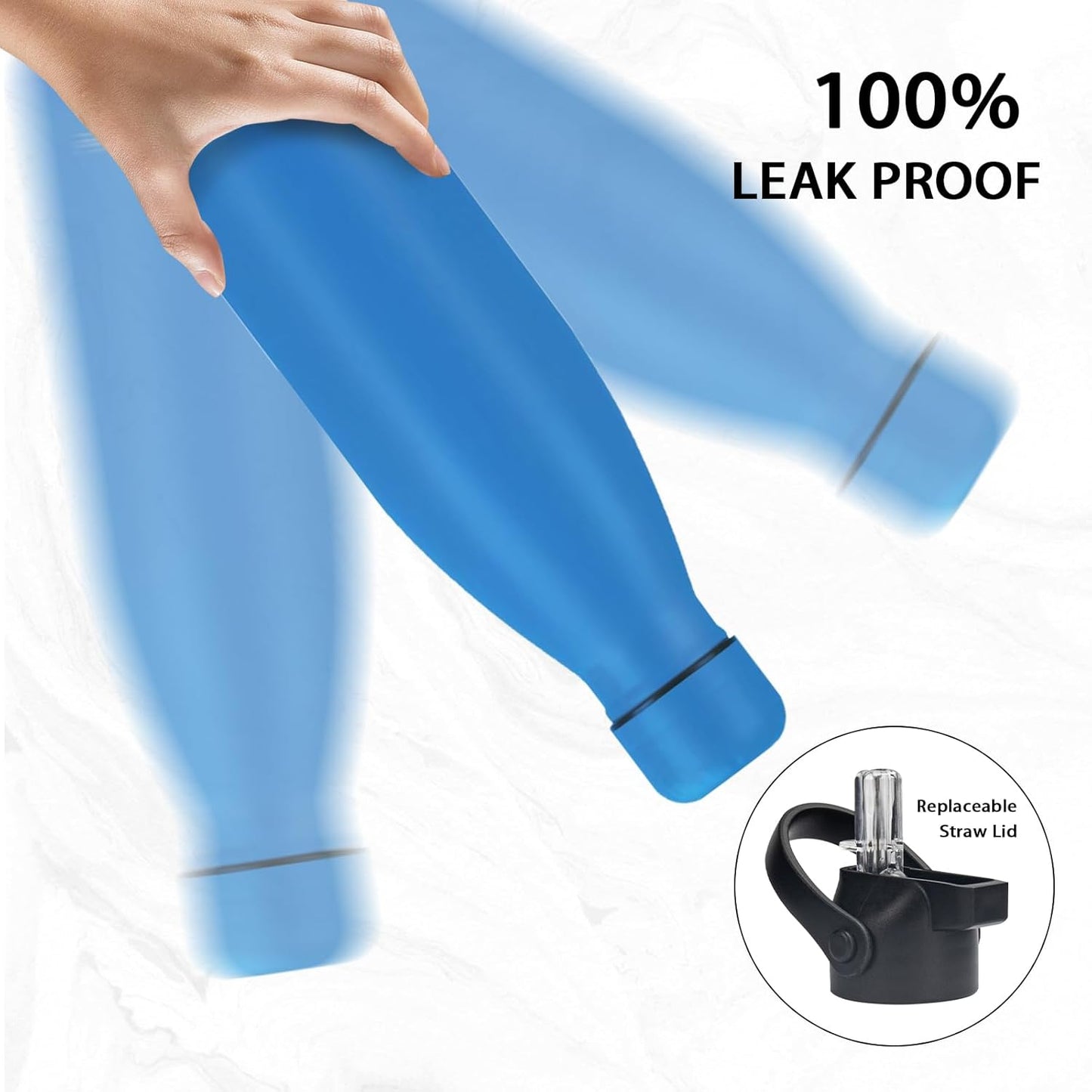 Insulated Water Bottle, 17oz Stainless Steel Water Bottles with straw lid, Metal Sports Water Bottles for Boys,Girls, Double Wall Vacuum BPA-Free Flask for School, Sports (Ocean Blue)