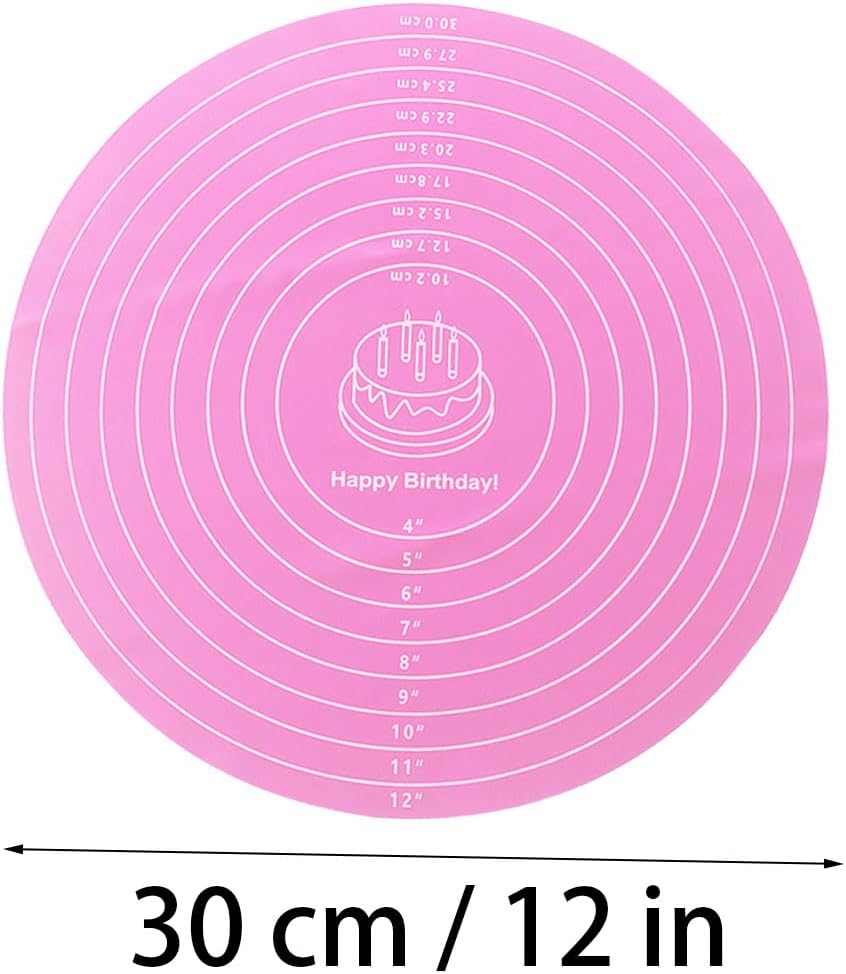 Round Baking Mat, Cake Turntable Mat, Cake Mat Round Silicone Baking Mat, 12 In Pink Cakes Pastry Mat for CakeTurntable Bracket