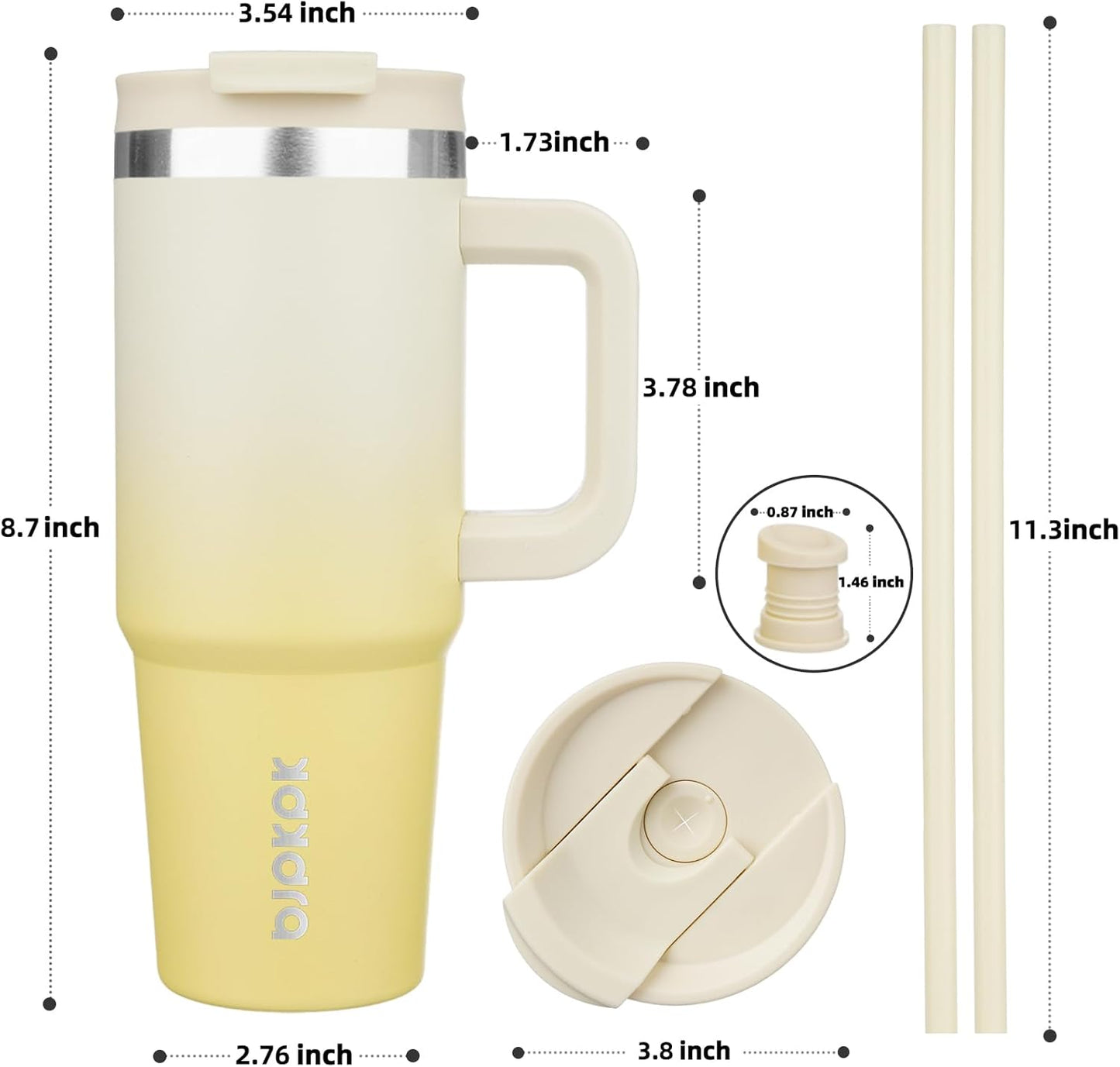 BJPKPK Tumbler With Handle And Straw 30oz Insulated Tumbler Cups With Lid Stainless Steel Travel Coffee Mug,Lemon