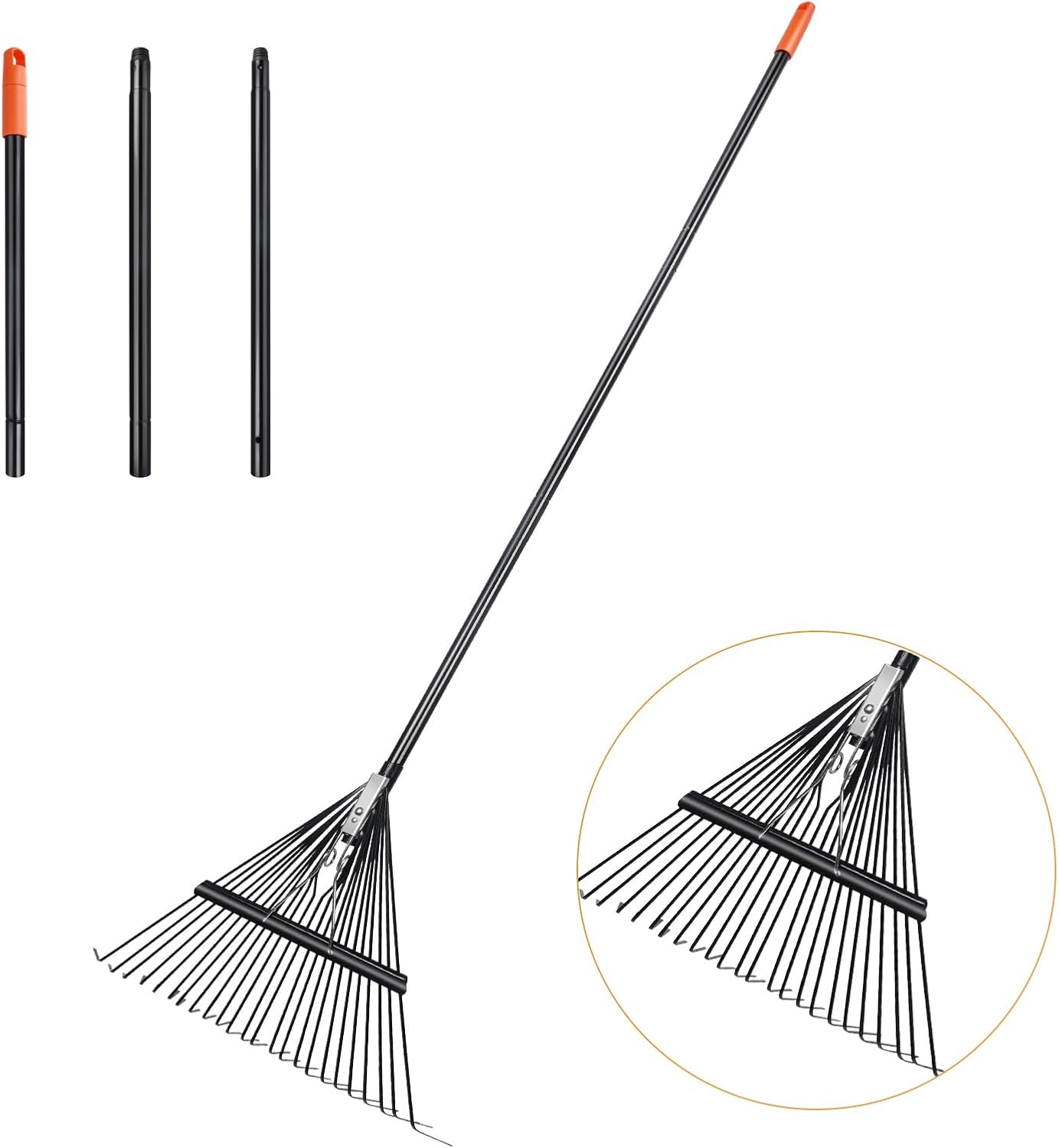 46 HRC Steel Gardening Leaf Rake, 24 Tines 23.2" Wide,Adjustable Split Long Handle 33-67",Suitable for Raking Leaves and Lawn Tidying,Garden rake and thatch rake Suitable for Adults