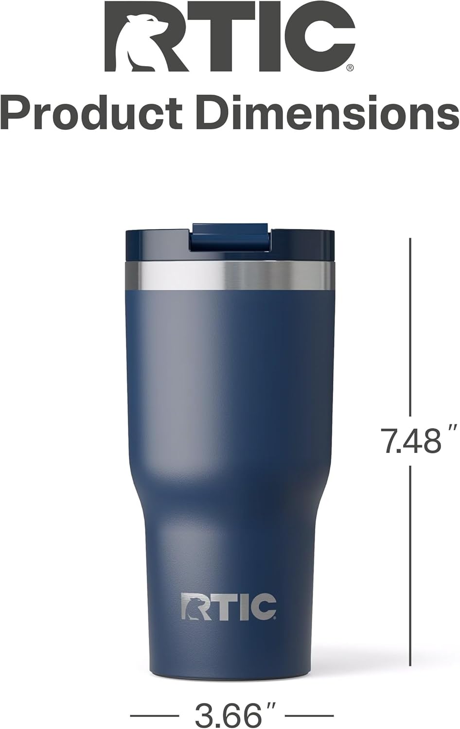 RTIC 20oz Essential Tumbler with Lid, Insulated, Stainless Steel, Metal, Double Wall Vacuum-Insulation, Ceramic Lined, Travel Cup for Iced Coffee, Tea, Hot and Cold Drink, Navy