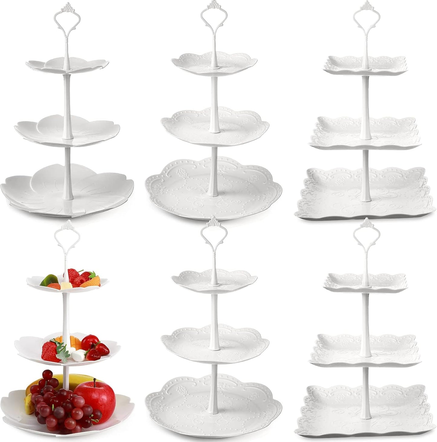 Sawysine 6 Pack 3 Tiers Dessert Stand Plastic Cupcake Stand Serving Trays Cupcake Display Stand Cookie Tray for Party and Platter for Home(White)