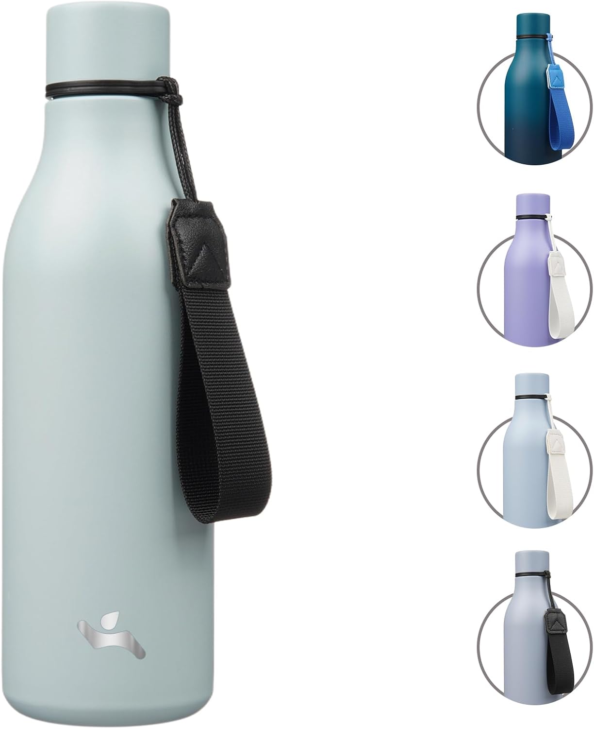 Insulated Water Bottle with Strap,18 oz Double Wall Stainless Steel Vacuum Bottles Metal Water Flask,Foggy Blue