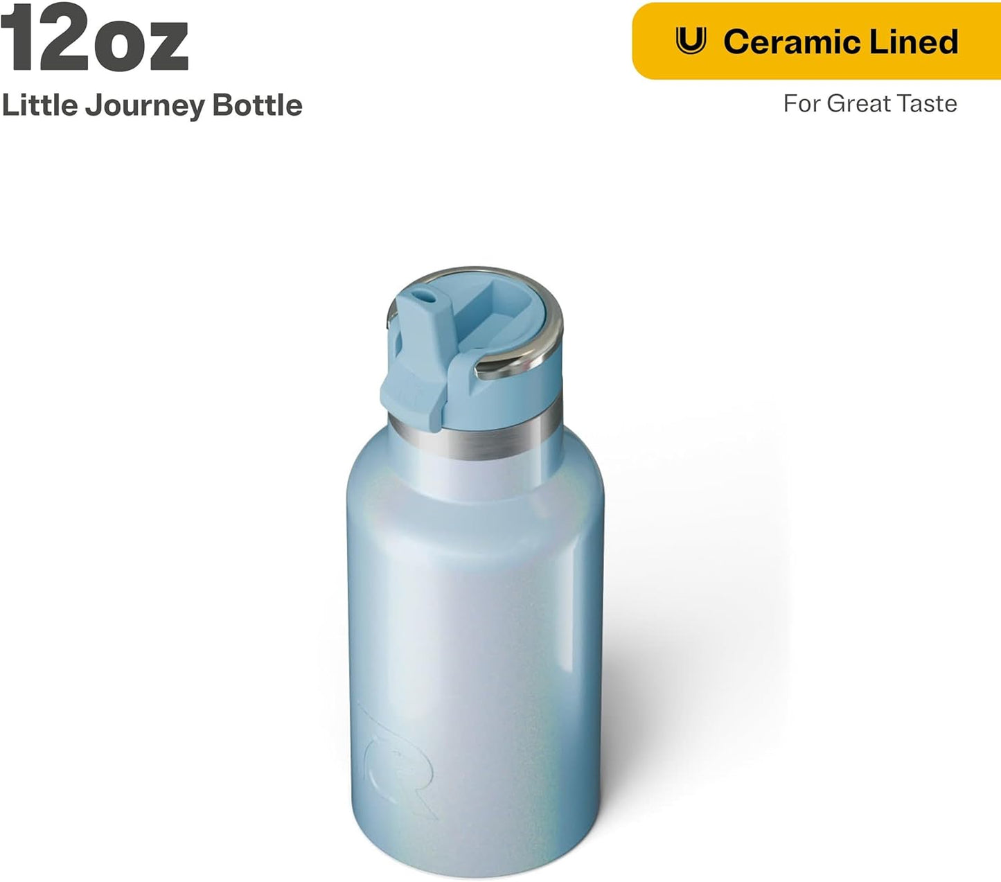 RTIC Little Journey Bottle with Straw, Insulated, Stainless Steel, Metal, Double Wall Vacuum-Insulation, Ceramic-Lined, Leak-Proof Lid, BPA-Free Water Flask for Sports, Travel, RTIC Ice Glitter