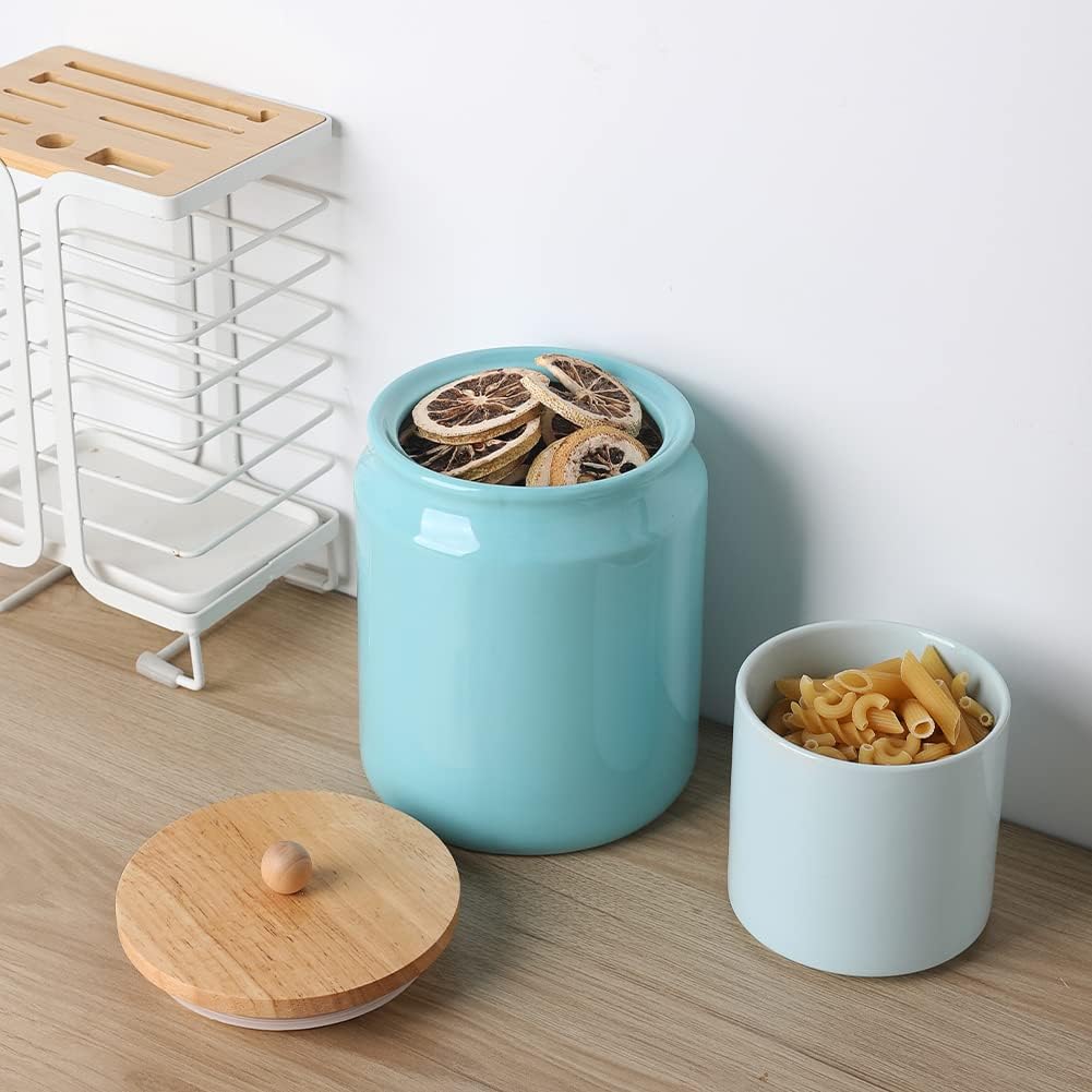 Sweejar Ceramic Kitchen Canisters, 58 FLOZ Porcelain Food Storage Jar with Airtight Seal Wooden Lid, Home Container Serving for Coffee Beans, Tea-leave, Sugar, Salt, Tool Bucket (Turquoise)