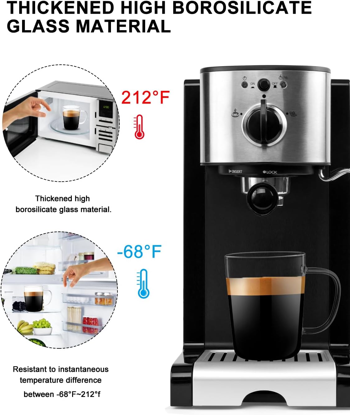 LUXU Glass Coffee Mugs(Set of 2)-17 oz,Clear Beer Mugs,Glass Tea Cups with Comfortable Handle,Lead-free Drinking Glasses,Perfect for Latte,Espresso,Juice,Water,Milk or Hot and Cold Beverage