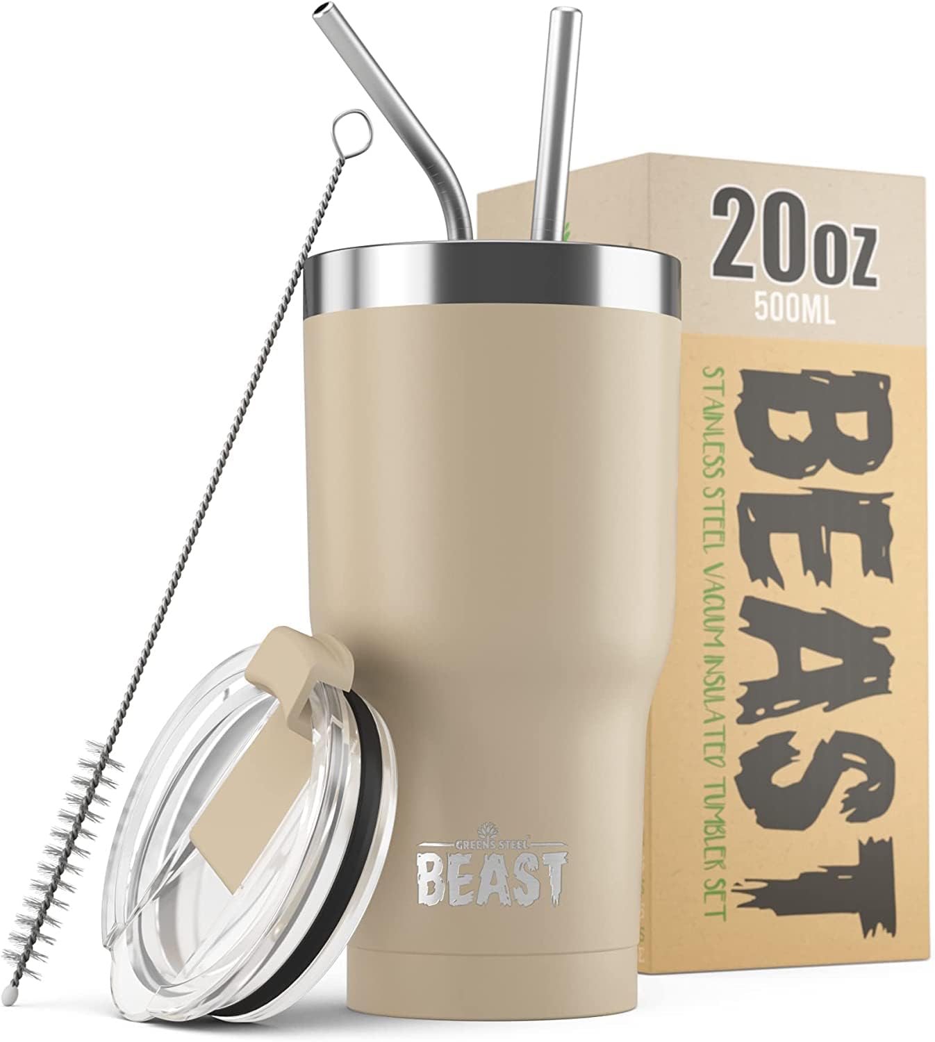 Beast 20 oz Tumbler Stainless Steel Vacuum Insulated Coffee Ice Cup Double Wall Travel Flask (Sand)