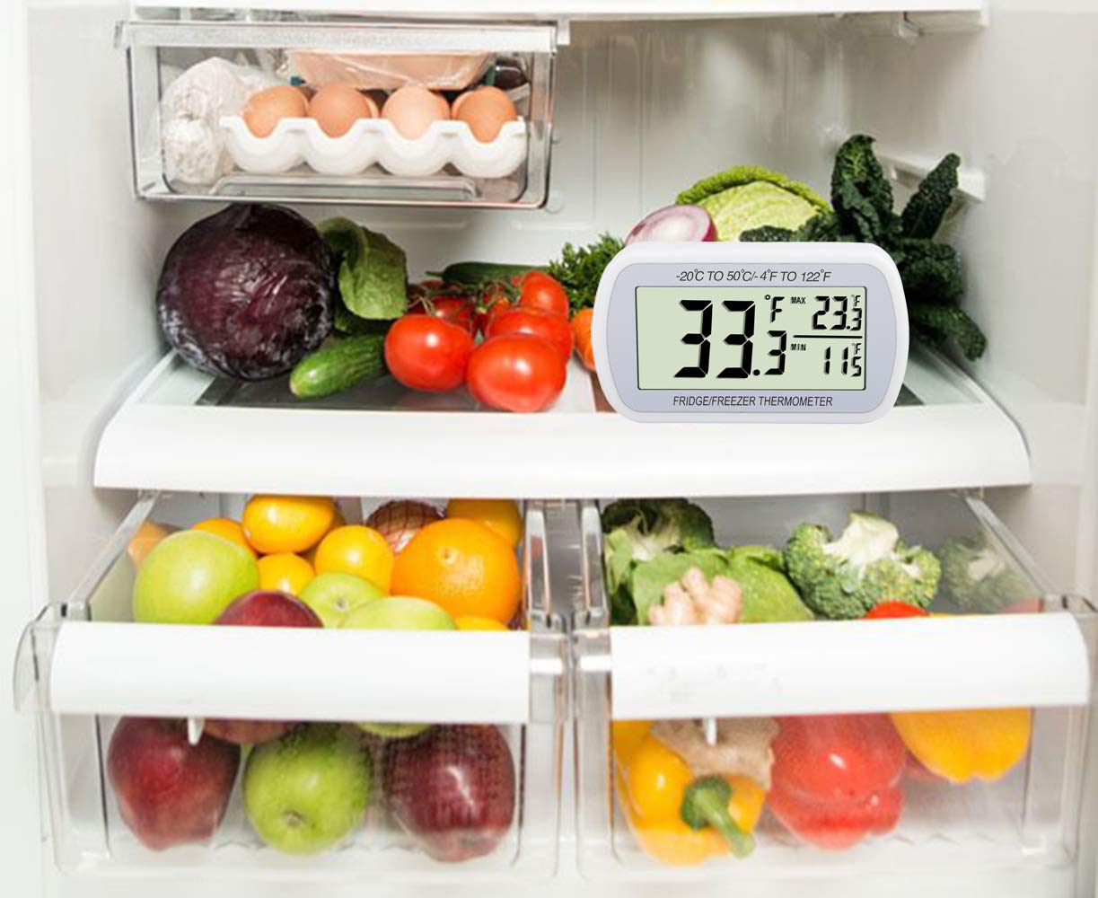 Waterproof Refrigerator Fridge Thermometer, Digital Freezer Room Thermometer, Max/Min Record Function Large LCD Screen and Magnetic Back for Kitchen, Home, Restaurants (4 Pack)