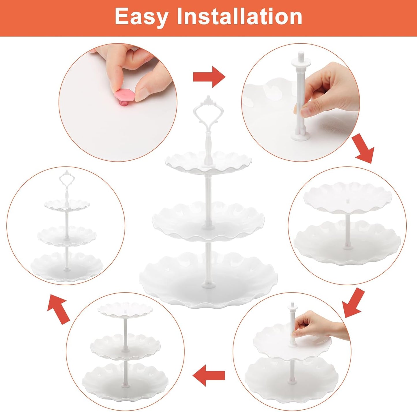 Coitak Plastic Cupcake Stands, 3 Tier Cupcake Stand, Dessert Tower Tray for Tea Party, Baby Shower and Wedding (2 Pack)